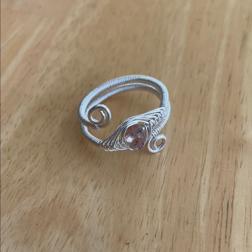 NWOT Artisan Silver Plated Lavender Bead and Wire Wrapped Ring
